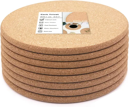 Salvamanteles de corcho, paquete de 8 salvamanteles de corcho grueso de alta densidad para platos calientes, salvamanteles grandes de 8 pulgadas