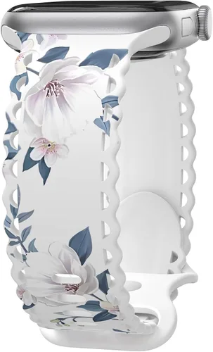 Miniatura 25 de Correa de encaje floral compatible con Apple Watch de 40mm 44mm 46mm 41mm 45mm 38mm 42mm 49mm, mujeres, correa deportiva de repuesto de silicona E