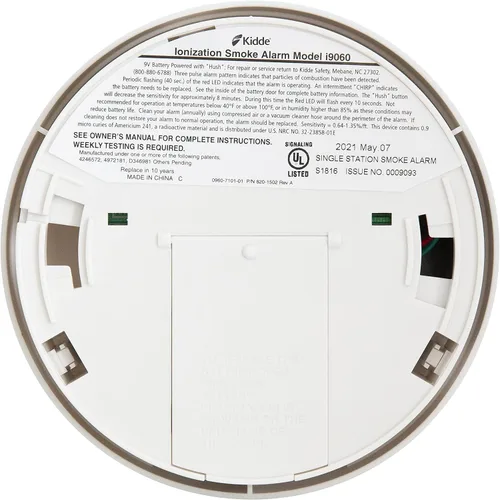 Miniatura 5 de Kidde Detector de humo premium, alarma de humo con batería con función de silencio, batería de 9 V incluida