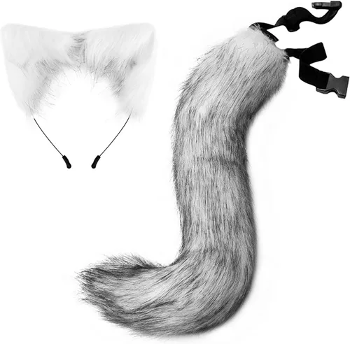 Miniatura 16 de Diadema de orejas de gato, juego de cola de zorro de lobo, hecho a mano, disfraz de animal para cosplay, tocado de piel sintética, accesorios