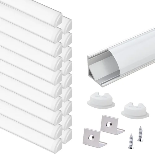 Miniatura 11 de VST Paquete de 10 canales LED de 3.3 pies, canal difusor LED en forma de V, sistema de canales de aluminio LED con cubierta lechosa, tapas finales