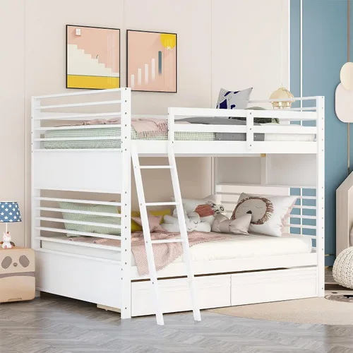 Miniatura 24 de Harper&Bright Designs - Litera individual sobre individual con barandilla de seguridad, escalera, cama nido individual con 3 cajones para niños