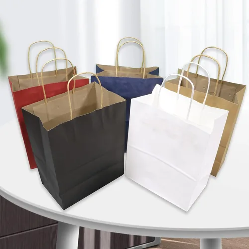 Miniatura 6 de FACEBAG 50 bolsas de papel negras con asas a granel, 8 x 4.25 x 10.5 pulgadas, bolsas de regalo de tamaño mediano para recuerdos de fiesta, comida