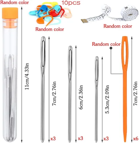 Miniatura 2 de JUPEAN Agujas de tejer, agujas de hilo de ojo grande, agujas romas, agujas de plástico con cinta métrica, marcadores de puntada, caja