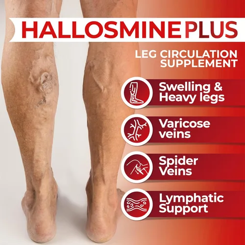 Miniatura 4 de Hallosmine Plus Diosmin 500 mg + crema gratis para venas, soporte para la circulación y venas – Piernas pesadas y venas varicosas – Castaño