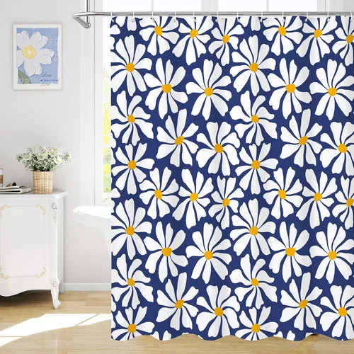 Miniatura 13 de Litabel Cortina de Ducha Pequeña para Cabina 36 x 72 pulgadas, Cortina de Ducha Estrecha de Tela Floral de Media Margarita para Baño Femenino, Juego