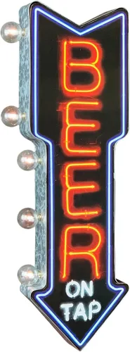 Letrero de marquesina de doble cara con estampado de neón y bombillas LED, decoración retro de inspiración vintage para el hogar (26 x 3 x 8