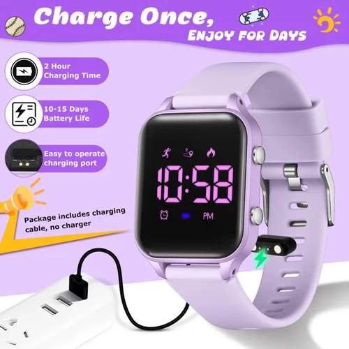 Miniatura 4 de Relojes digitales para niños y niñas, reloj deportivo con rastreador de fitness, podómetro, alarmas, cronómetro, no necesita aplicación, reloj
