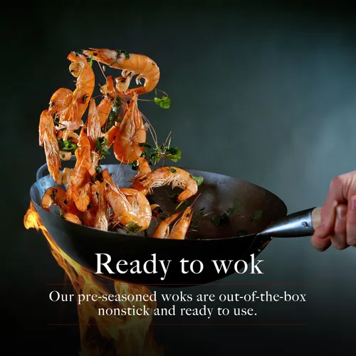 Miniatura 2 de Sartén de wok tradicional de acero al carbono de 16 pulgadas con fondo plano grande – Auténticos woks martillados a mano y sartenes para saltear