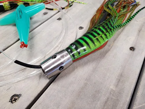 Miniatura 7 de Lobo Lures #221 Atún Magic Skipjack híbrido UV 12" acero inoxidable Jet Head Pesca Daisy Chain Bluefin Atún Señuelo Verde/Dorado