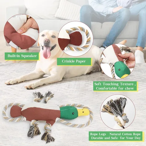 Miniatura 2 de Letsmeet Juguetes de Pato Actualizados para Perros para Masticadores Agresivos Juguetes para Cachorros con Papel Crujiente y Chirriador, Juguetes