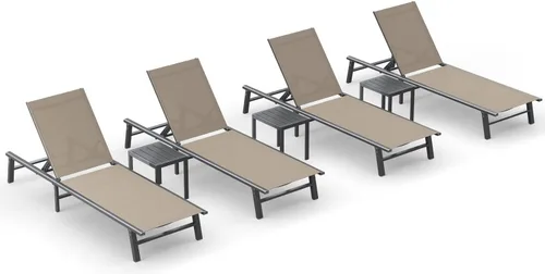 Miniatura 39 de Tumbona de Aluminio para Exteriores - Silla de Descanso Plegable y de Montaje Libre para Exteriores con 5 Respaldos Ajustables, Silla de Patio
