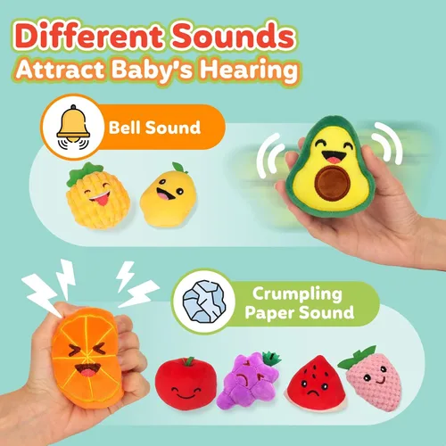 Miniatura 3 de Juguetes sensoriales para niños, paquete de 8 mini frutas de peluche suave para niñas o niños como decoraciones de fiesta, juguetes de simulación