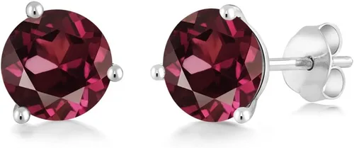 Miniatura 100 de Gem Stone King Aretes de oro de 14 quilates, 0.236 in, piedra natal redonda, Martini, 3 puntas, aretes de oro para mujer