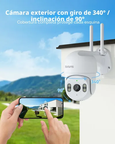 Miniatura 2 de blurams Cámara de seguridad 2K para exteriores, cámara para exteriores con panorámica e inclinación con cable con visión de 360°, seguimiento