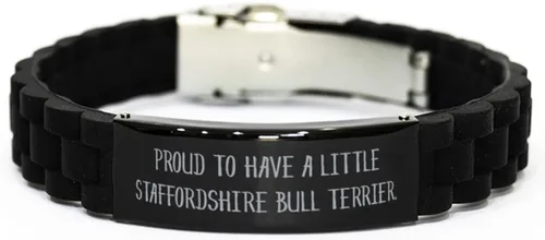 Useful Staffordshire Bull Terrier Dog Black Glidelock Clasp Bracelet, Proud to Have a Little, Present for Friends, Fun Gifts from Friends