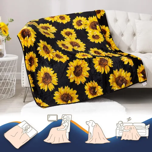 Miniatura 6 de Mantas de girasol, regalos para mujeres, manta de doble cara, ropa de cama bonita para niñas, franela ligera y acogedora felpa para adultos y niños