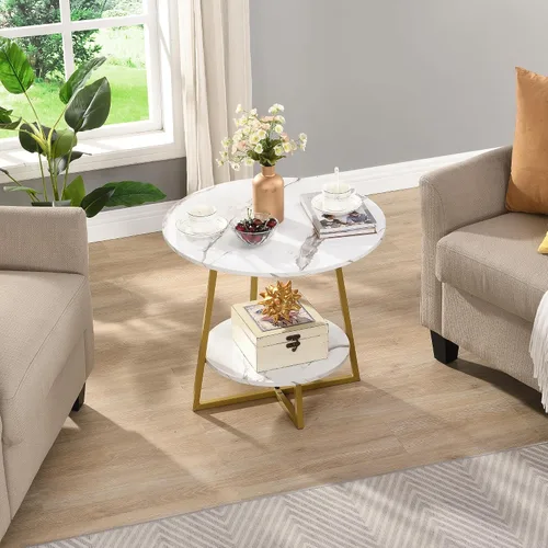 Miniatura 6 de D&H FURNIMMT Mesas auxiliares decorativas para sala de estar, mesa auxiliar pequeña de 22 pulgadas para espacios pequeños, mesita de noche redonda