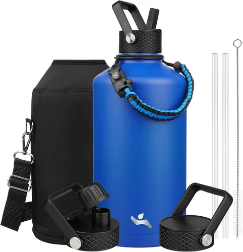 Miniatura 64 de Konokyo - Botella de agua aislada de 18 onzas, botellas deportivas de acero inoxidable con 3 tapas, verde militar