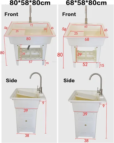 Miniatura 3 de Fregadero de plástico independiente con tabla de lavadero, fregadero utilitario para interiores y exteriores con grifo de agua fría y caliente