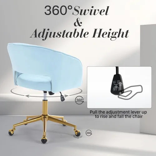 Miniatura 7 de HENGJIANYI Silla de escritorio giratoria para oficina en casa, moderna silla de tocador de terciopelo, sillón de altura ajustable con base dorada