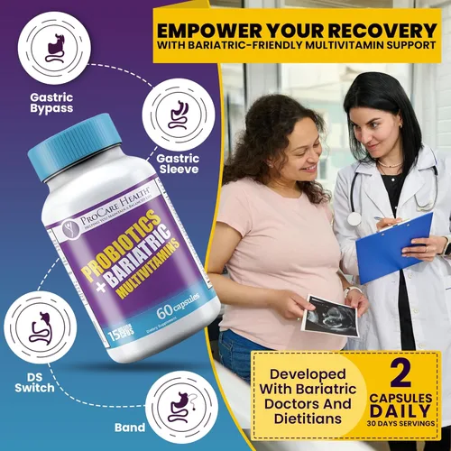 Miniatura 3 de ProCare Health Multivitamínico bariátrico probiótico con hierro de 45 mg (60 unidades) - 15 mil millones de UFC probiótico bariátrico cápsulas