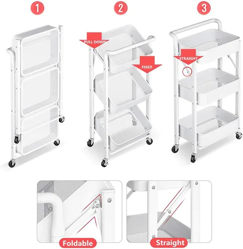 Miniatura 6 de BEEY Carrito de almacenamiento plegable de metal con ruedas, sin montaje, cesta de mercado de alambre de metal, organizador de almacenamiento Negro