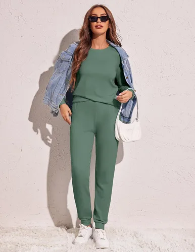 Miniatura 270 de Ekouaer Conjunto de pijama de manga larga para mujer, ropa de dormir suave con cuello redondo y bolsillos