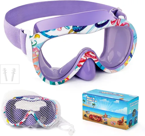 Miniatura 30 de Gafas de natación para niños, antifugas, máscara de Snork con cubierta de nariz y correa de tela elástica, gafas de natación con protección UV