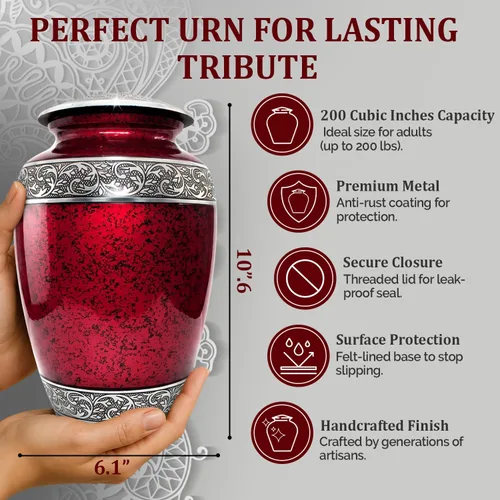 Miniatura 3 de Juego de 6 urnas de cremación rojas para cenizas humanas para adultos, urna funeraria grande hecha a mano con juego de urnas de recuerdo Elegante