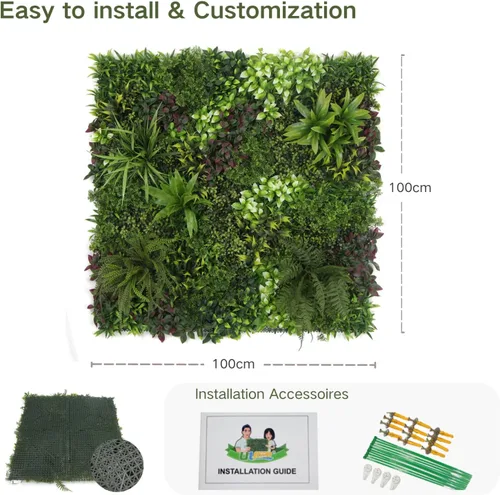 Miniatura 2 de ULAND Paneles de pared de plantas artificiales, 1 pieza de 40 x 40 pulgadas, decoración de fondo de pared de césped verde, hojas de hiedra