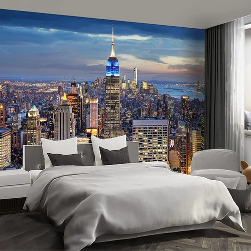 Miniatura 8 de Papel tapiz mural gris de Nueva York del Puente de Brooklyn, papel tapiz mural de paisaje urbano grande para sala de estar y dormitorio - 108"x75