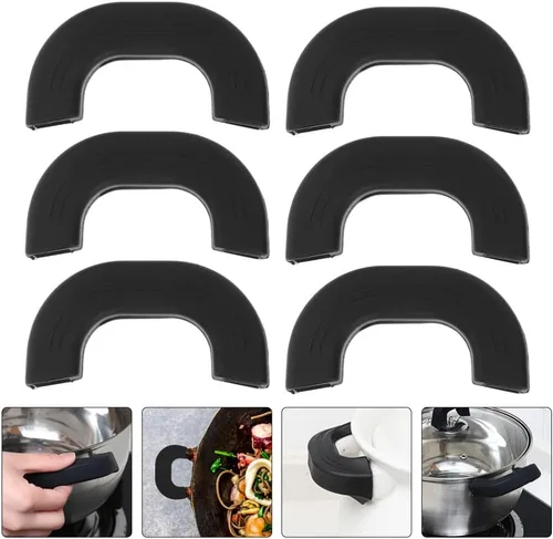 Miniatura 9 de Cabilock Funda de silicona con orejas de olla para mango, 6 unidades, cubierta de mango para olla, protectores para woks, sopa, color negro
