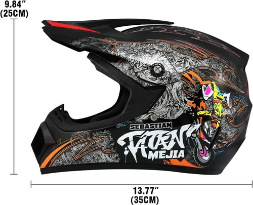 Miniatura 2 de Casco de motocross para ATV y moto de tierra, casco todoterreno con guantes y gafas para unisex, adulto, joven, aprobado por DOT/FMVSS 218