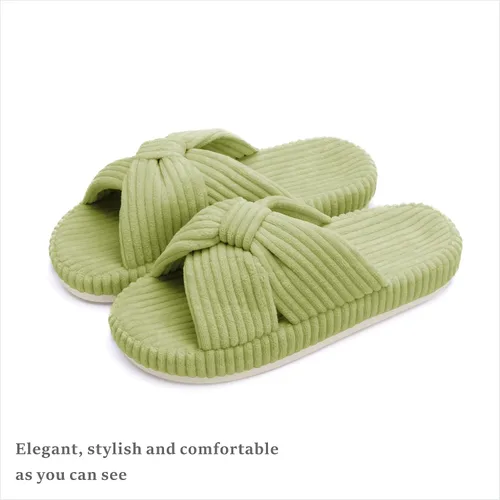 Miniatura 6 de Chantomoo - Pantuflas para mujer de espuma viscoelástica para la casa con cordón, lazo y tiras cruzadas, zapatos de cama cómodos y de moda