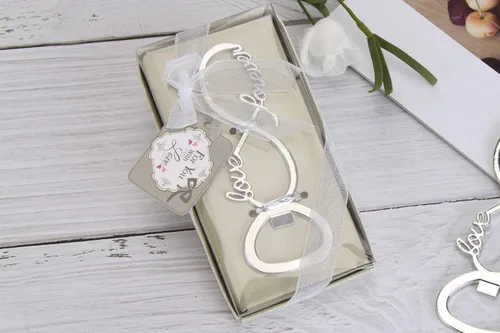 Miniatura 3 de 5 piezas de abrebotellas en tono plateado, decoración de recuerdos de boda, caja de regalo, lazo en forma de nudo con amor, suministros de fiesta
