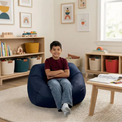 Miniatura 7 de Big Joe Silla Puf Clásica para Dormitorio de Niños y Rincón de Lectura, Azul Marino Fácil de Limpiar, Mezcla Duradera de Nylon y Poliéster, 2 Pies