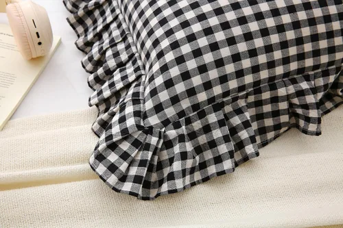 Miniatura 5 de Fundas de almohada cuadradas a cuadros en blanco y negro con volantes, fundas de almohada a cuadros, fundas de almohada de gingham, fundas