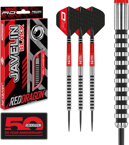 RED DRAGON Javelin Black - Juego de dardos con punta de acero de tungsteno de 0.78 oz, 0.85 oz con vuelos y tallos