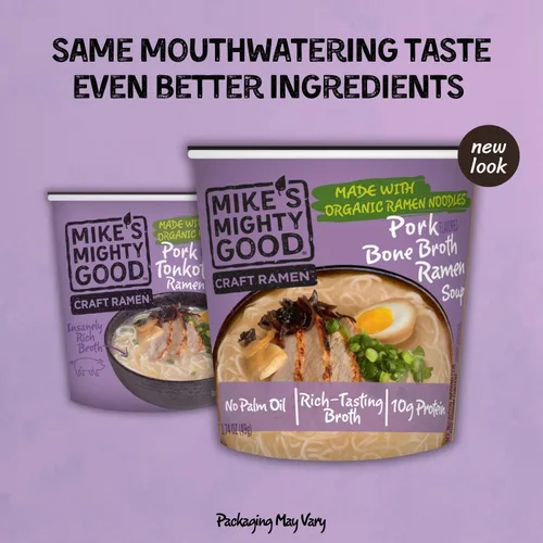 Miniatura 3 de Taza de ramen de caldo de hueso de cerdo Mike’s Mighty Good (Paquete de 6) – 8g de proteína Fideos ramen instantáneos – Orgánicos al vapor, sin OGM