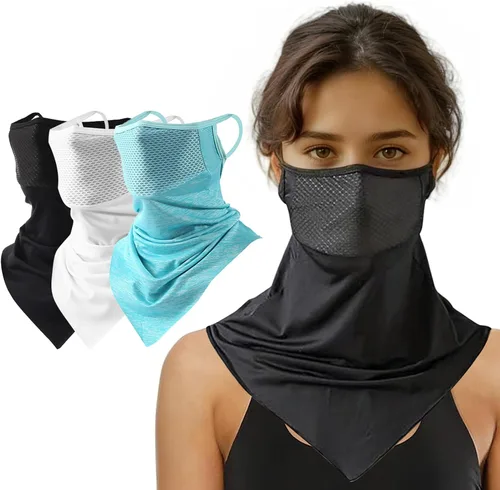 Miniatura 8 de Paquete de 3 mascarillas triangulares para colgar, protección solar de verano, máscara de seda de hielo, polaina para el cuello, bandana