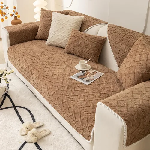 Miniatura 10 de vctops Fundas de sofá de jacquard geométrico de lujo para sofá de granja, funda neutra antideslizante para sofá seccional, funda suave y cálida