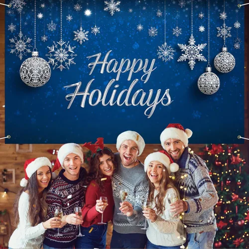 Miniatura 5 de Cartel de Feliz Navidad de 71 x 43 pulgadas, decoración para exteriores, fondo azul, vacaciones, fiesta de Navidad, patio, porche, decoración