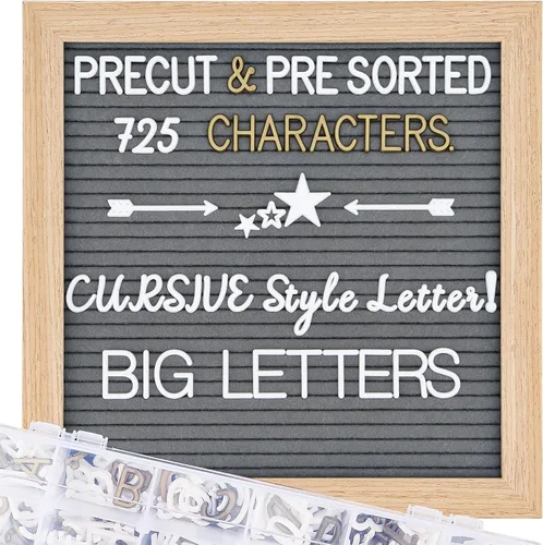 Miniatura 8 de Tablero de letras de fieltro – precortadas y clasificadas, 725 caracteres blancos y dorados, letras cursivas, grandes, cambiables con soporte