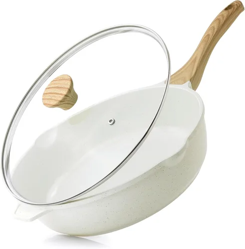 Miniatura 14 de SENSARTE Sartén Antiadherente, Sartén Profunda para Freír de 10/11/12 pulgadas, Sartén para Saltear con Tapa, Mango que se Mantiene Frío, Batería