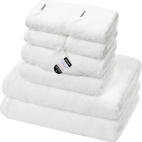 Miniatura 11 de SEMAXE - Juego de toallas de baño amarillas, 2 toallas de baño de lujo, 2 toallas de mano, 4 toallas faciales 100% algodón con bucles para colgar