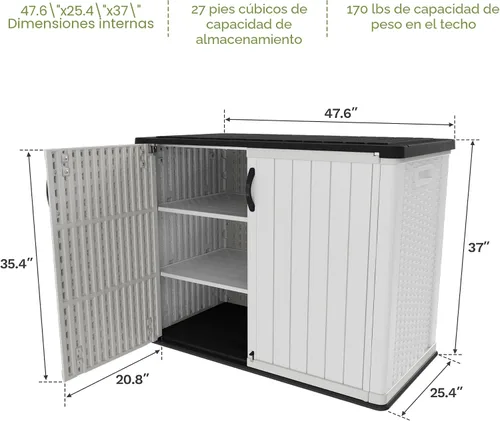 Miniatura 10 de Patiowell Armario de almacenamiento de plástico para exteriores de 26 pies cúbicos, cobertizo de almacenamiento horizontal impermeable