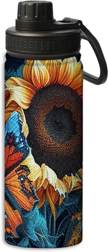 Miniatura 17 de OOZ Calavera y flores patrón 18 oz deportes aislados botellas de agua de acero inoxidable para correr, senderismo, ciclismo, escalada, negro Negro 8