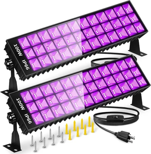 Miniatura 9 de THECHAM Paquete de 4 barras de luz LED negra de 42 W, luz negra con cable de 6 pies+enchufe+interruptor, luz de área de 24 x 24 pies x 4