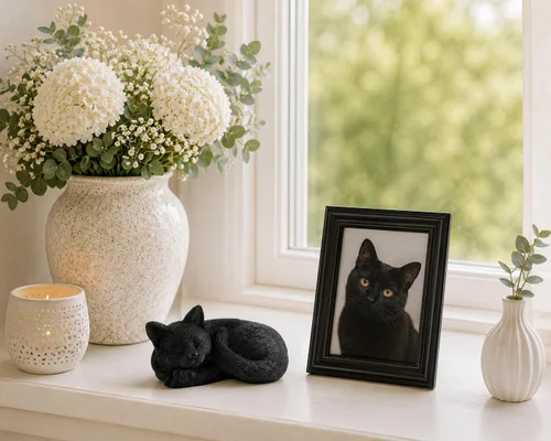JFSM INC. Mini figura pintada a mano con gato negro dormido de 3 pulgadas